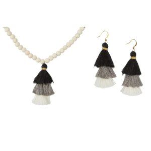 BNWT Initials Inc Wooden Tassel Necklace and Earing set. Color: Black Ombre